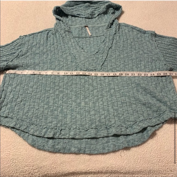 Free People Sweater Baja Babe Hooded Hacci Bell Sleeve Cerulean Blue - Picture 7 of 13